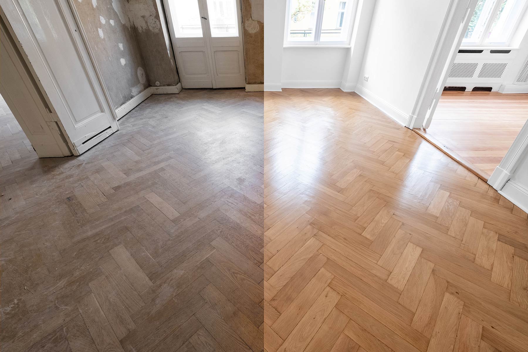 Renovierung von Holzböden vorher nachher